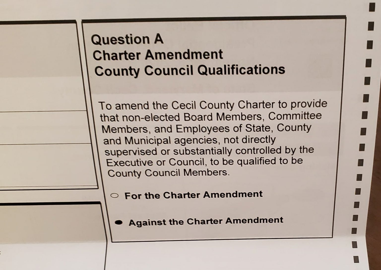 Opinion Vote "No" on Question A Charter Amendment County Council